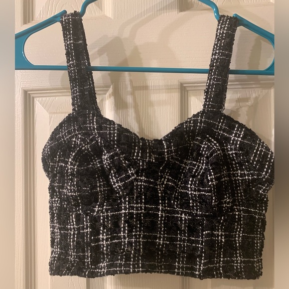 Japna Women’s Cropped Tweed Top, Size Small Black/White Plaid, EUC - Picture 1 of 4